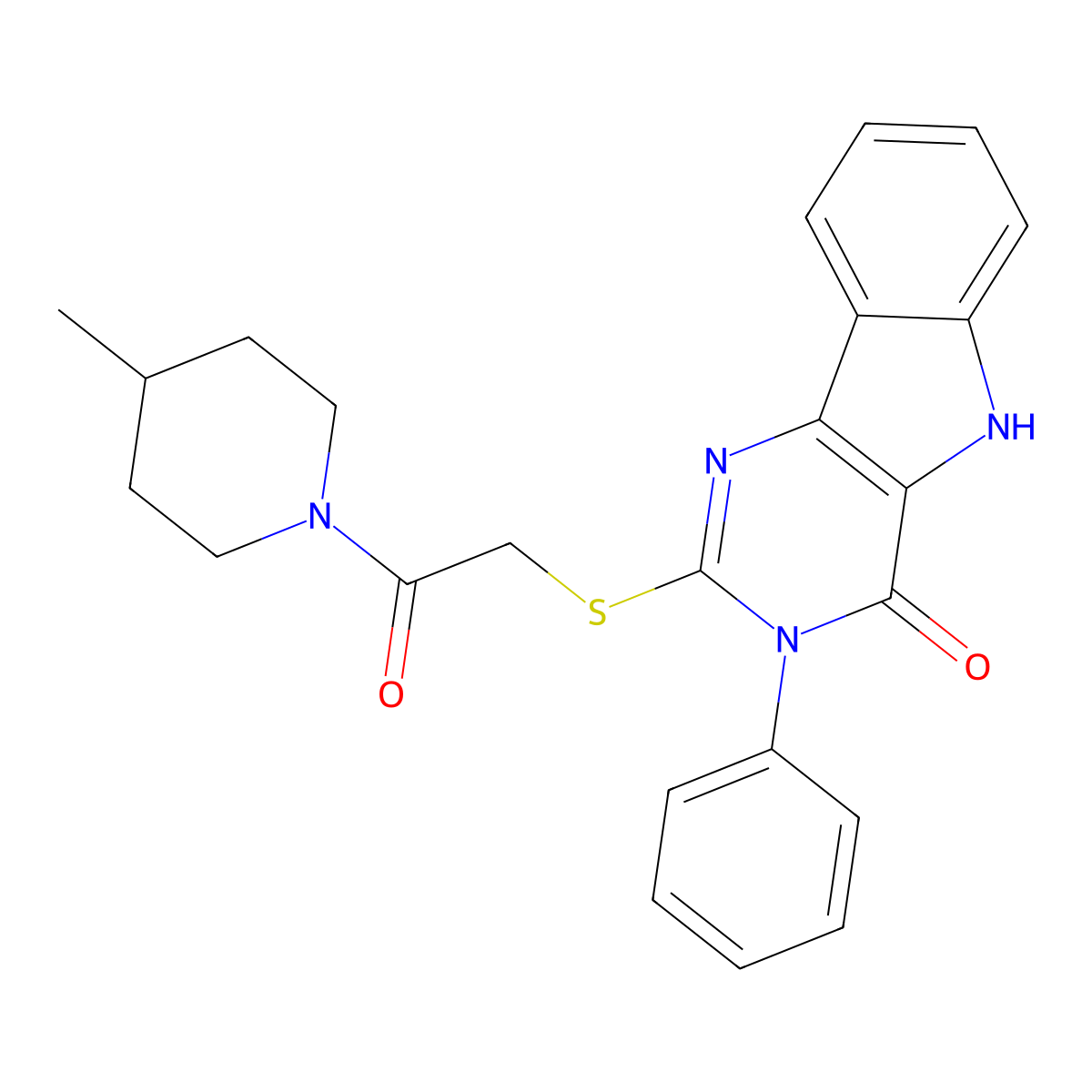 2-((2-(4-methylpiperidin-1-yl)-2-oxoethyl)thio)-3-phenyl-3H-pyrimido[5,4-b]indol-4(5H)-one molecular structure, CAS 537668-64-7