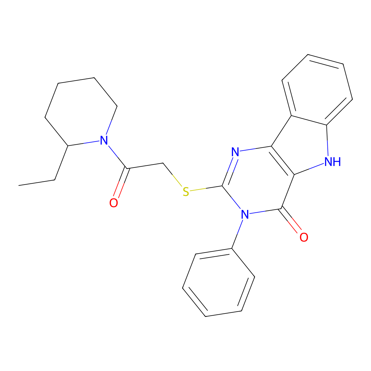 2-[2-(2-ethylpiperidin-1-yl)-2-oxoethyl]sulfanyl-3-phenyl-5H-pyrimido[5,4-b]indol-4-one molecular structure, CAS 537668-65-8