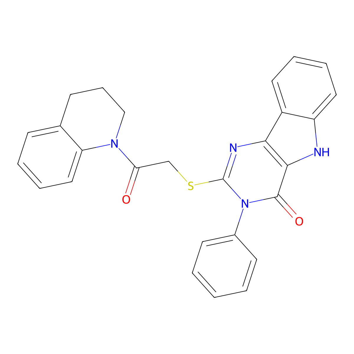 2-((2-(3,4-dihydroquinolin-1(2H)-yl)-2-oxoethyl)thio)-3-phenyl-3H-pyrimido[5,4-b]indol-4(5H)-one molecular structure, CAS 537668-69-2