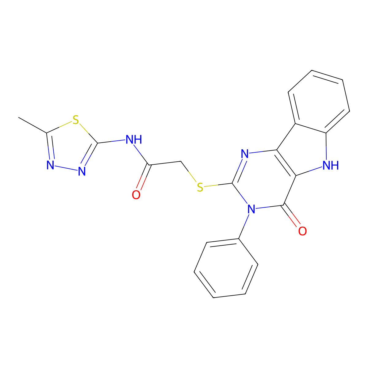 N-(5-methyl-1,3,4-thiadiazol-2-yl)-2-[(4-oxo-3-phenyl-5H-pyrimido[5,4-b]indol-2-yl)sulfanyl]acetamide molecular structure, CAS 537668-71-6