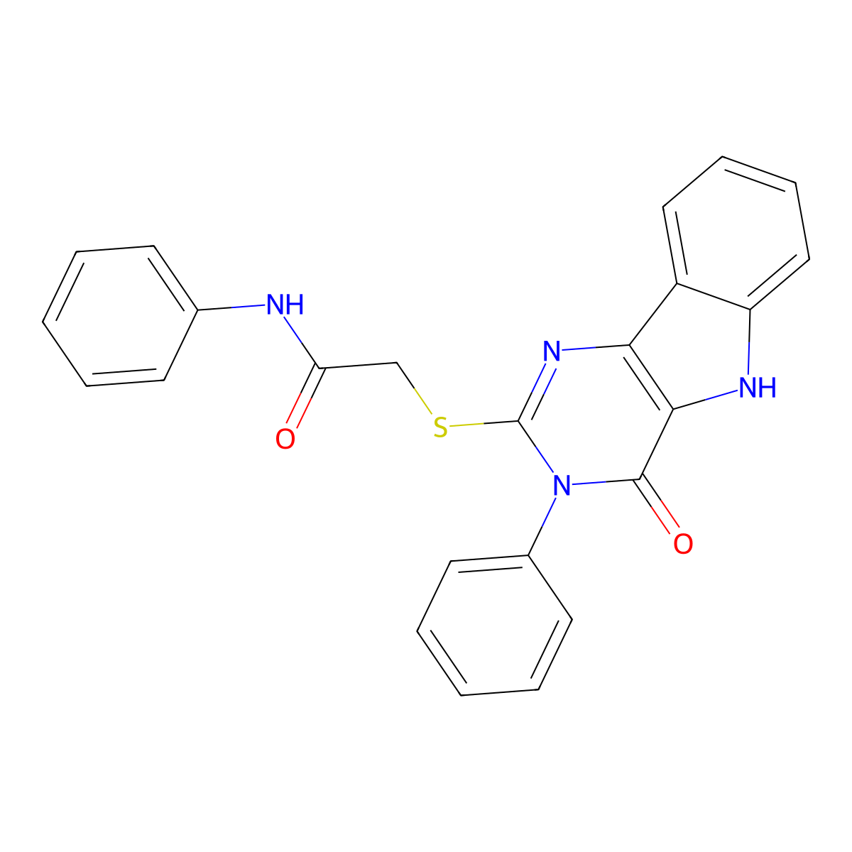 2-((4-oxo-3-phenyl-4,5-dihydro-3H-pyrimido[5,4-b]indol-2-yl)thio)-N-phenylacetamide molecular structure, CAS 537668-77-2