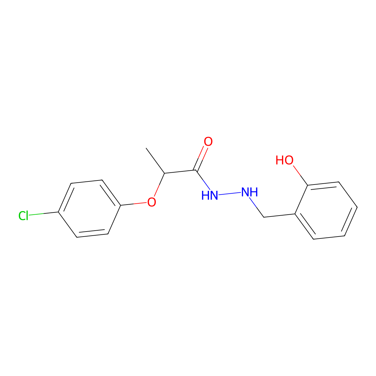 2-(4-chlorophenoxy)-N'-[(2-hydroxyphenyl)methyl]propanehydrazide molecular structure, CAS 537670-46-5