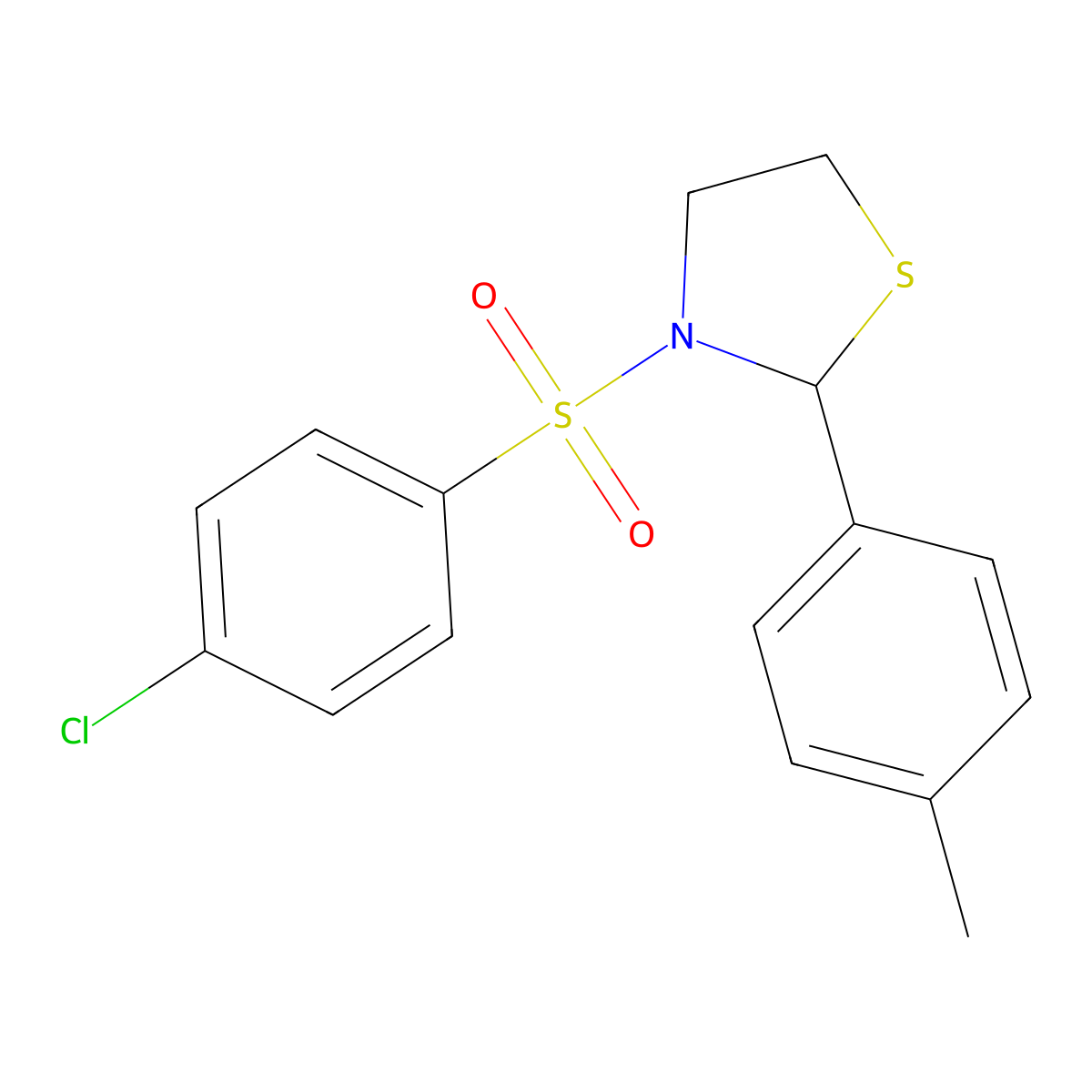 3-[(4-Chlorophenyl)sulfonyl]-2-(4-methylphenyl)thiazolidine molecular structure, CAS 537677-97-7