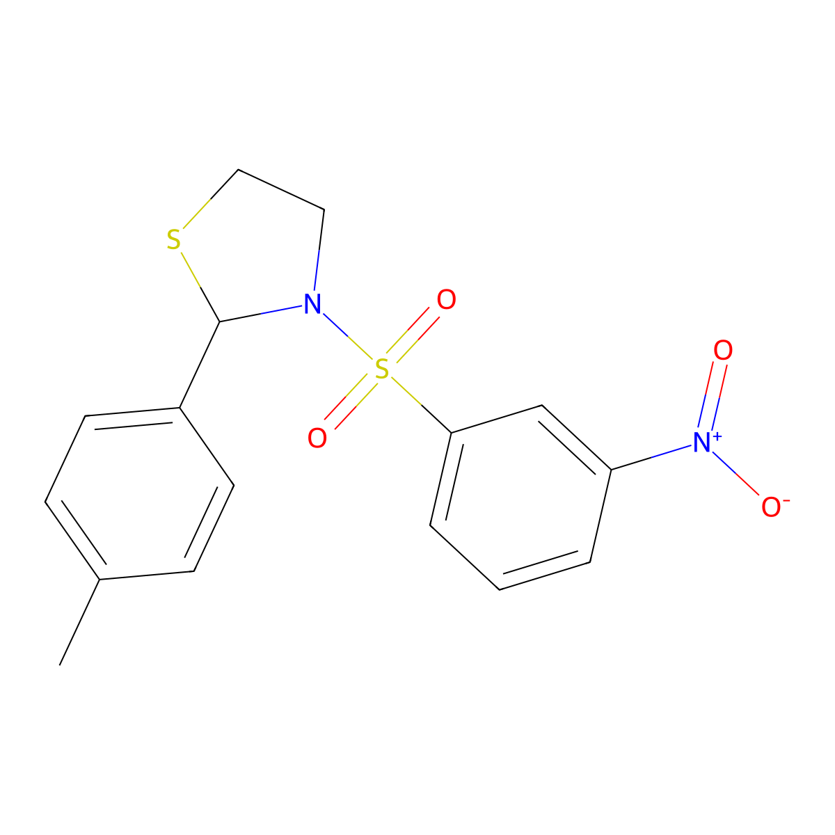 2-(4-Methylphenyl)-3-(3-nitrobenzene-1-sulfonyl)-1,3-thiazolidine molecular structure, CAS 537678-00-5