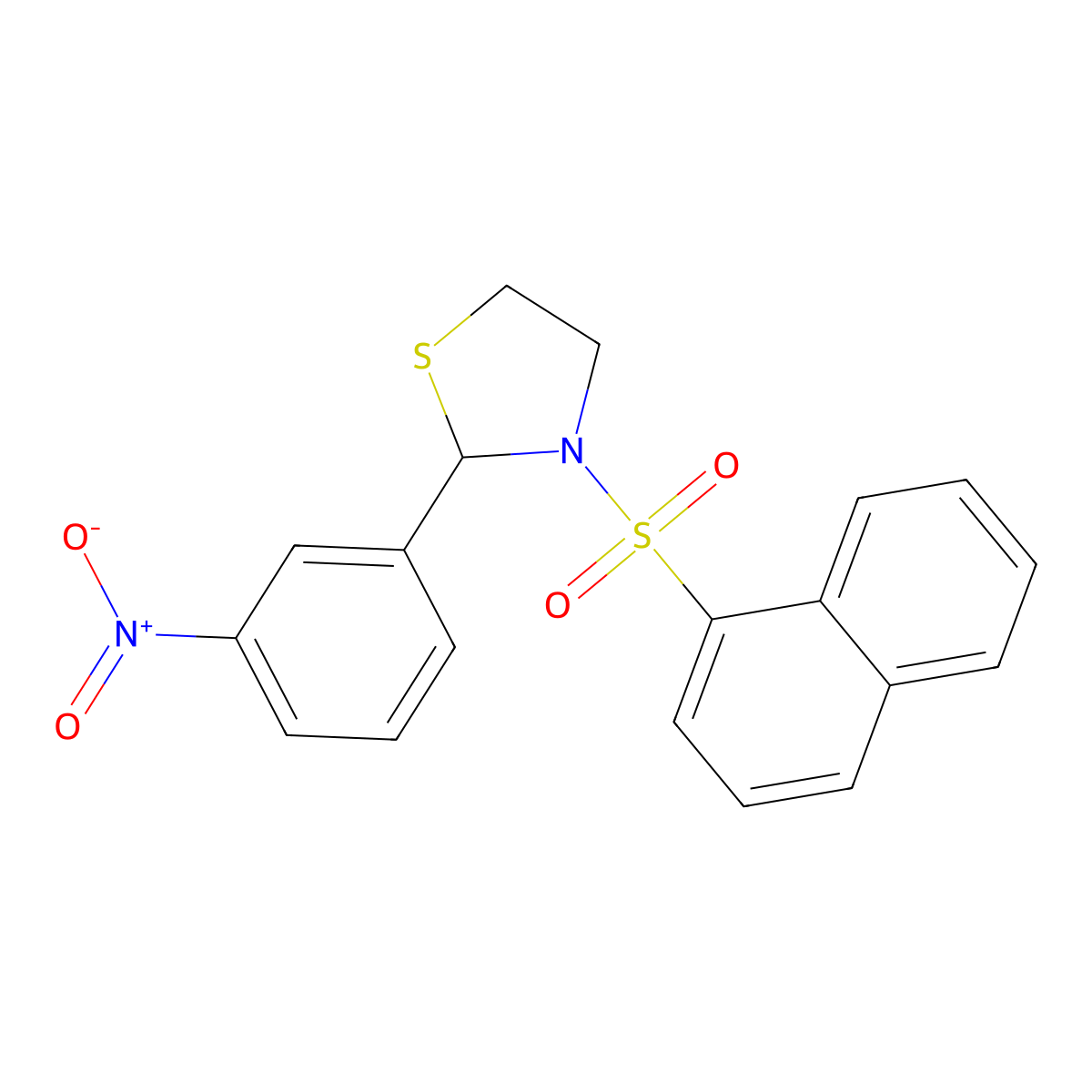 2-{3-Nitrophenyl}-3-(1-naphthylsulfonyl)-1,3-thiazolidine molecular structure, CAS 537678-23-2