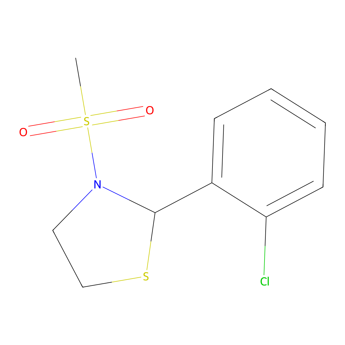 2-(2-Chlorophenyl)-3-(methylsulfonyl)thiazolidine molecular structure, CAS 537678-33-4