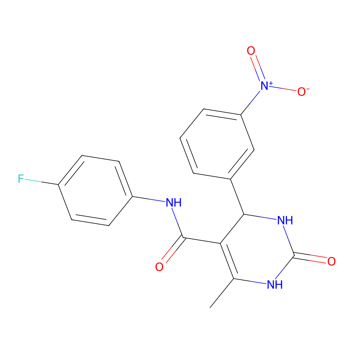 N-(4-fluorophenyl)-6-methyl-4-(3-nitrophenyl)-2-oxo-1,2,3,4-tetrahydropyrimidine-5-carboxamide molecular structure, CAS 537678-50-5