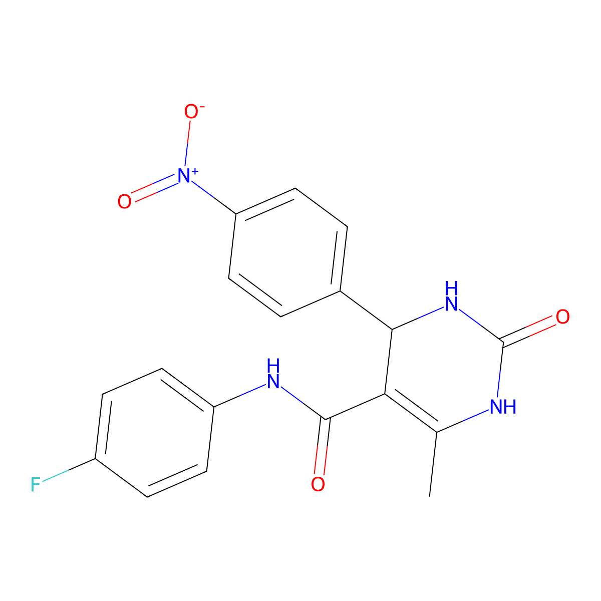 N-(4-fluorophenyl)-6-methyl-4-(4-nitrophenyl)-2-oxo-1,2,3,4-tetrahydropyrimidine-5-carboxamide molecular structure, CAS 537678-75-4