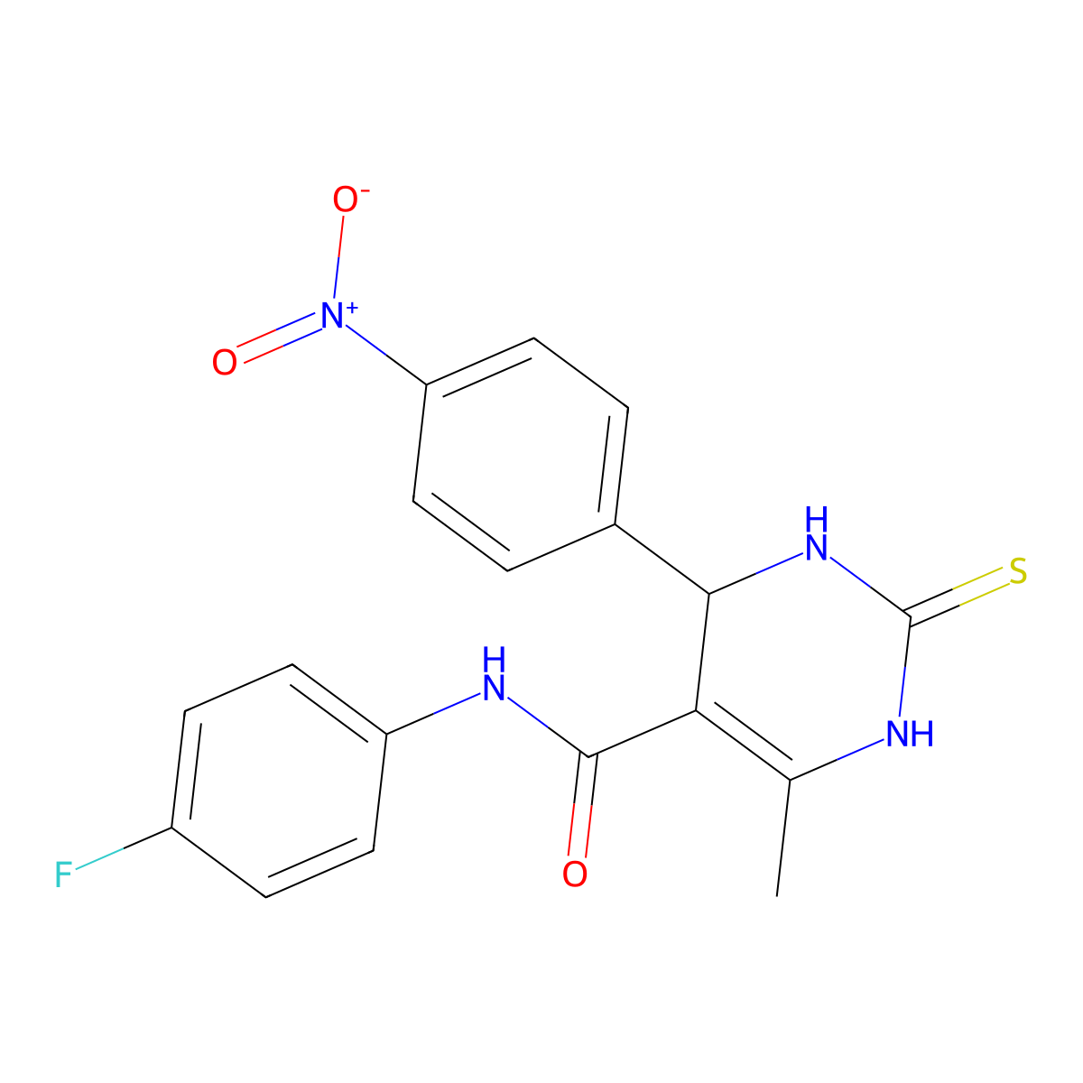 N-(4-fluorophenyl)-6-methyl-4-(4-nitrophenyl)-2-thioxo-1,2,3,4-tetrahydropyrimidine-5-carboxamide molecular structure, CAS 537678-78-7