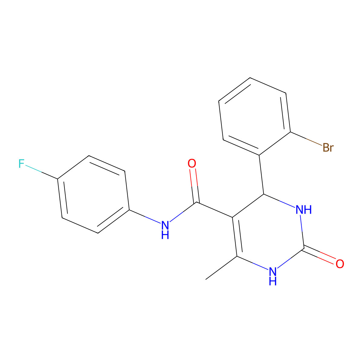 4-(2-bromophenyl)-N-(4-fluorophenyl)-6-methyl-2-oxo-1,2,3,4-tetrahydropyrimidine-5-carboxamide molecular structure, CAS 537679-00-8