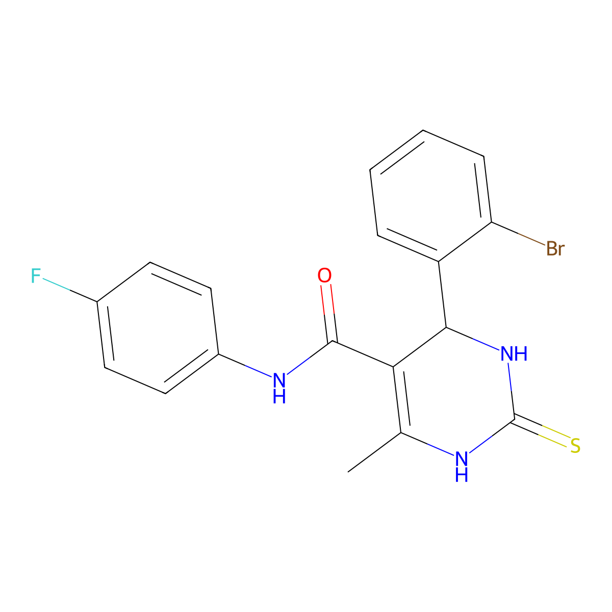 4-(2-bromophenyl)-N-(4-fluorophenyl)-6-methyl-2-thioxo-1,2,3,4-tetrahydropyrimidine-5-carboxamide molecular structure, CAS 537679-02-0