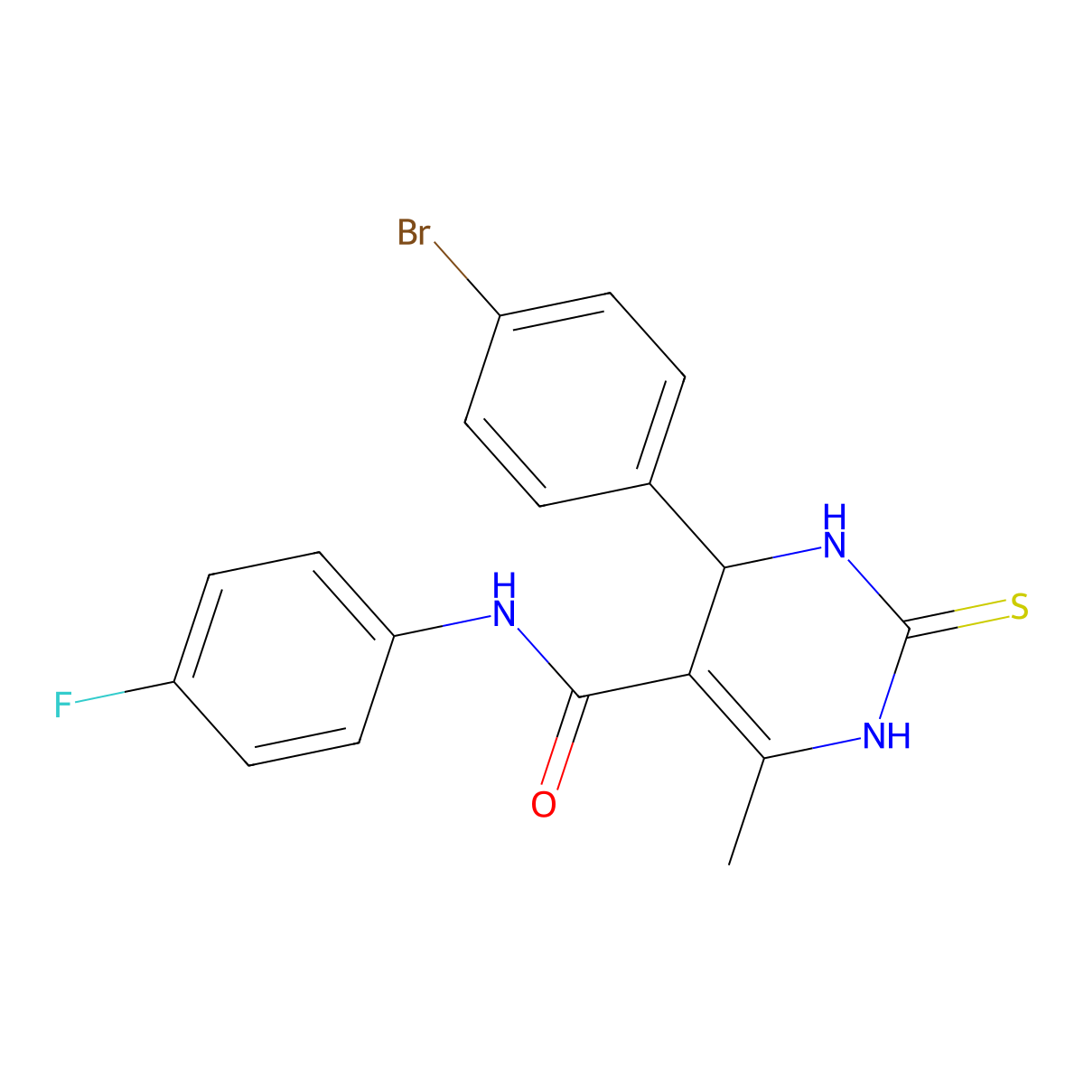 4-(4-bromophenyl)-N-(4-fluorophenyl)-6-methyl-2-thioxo-1,2,3,4-tetrahydropyrimidine-5-carboxamide molecular structure, CAS 537679-08-6