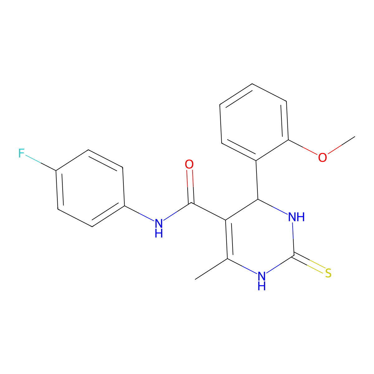 N-(4-fluorophenyl)-4-(2-methoxyphenyl)-6-methyl-2-thioxo-1,2,3,4-tetrahydropyrimidine-5-carboxamide molecular structure, CAS 537679-14-4