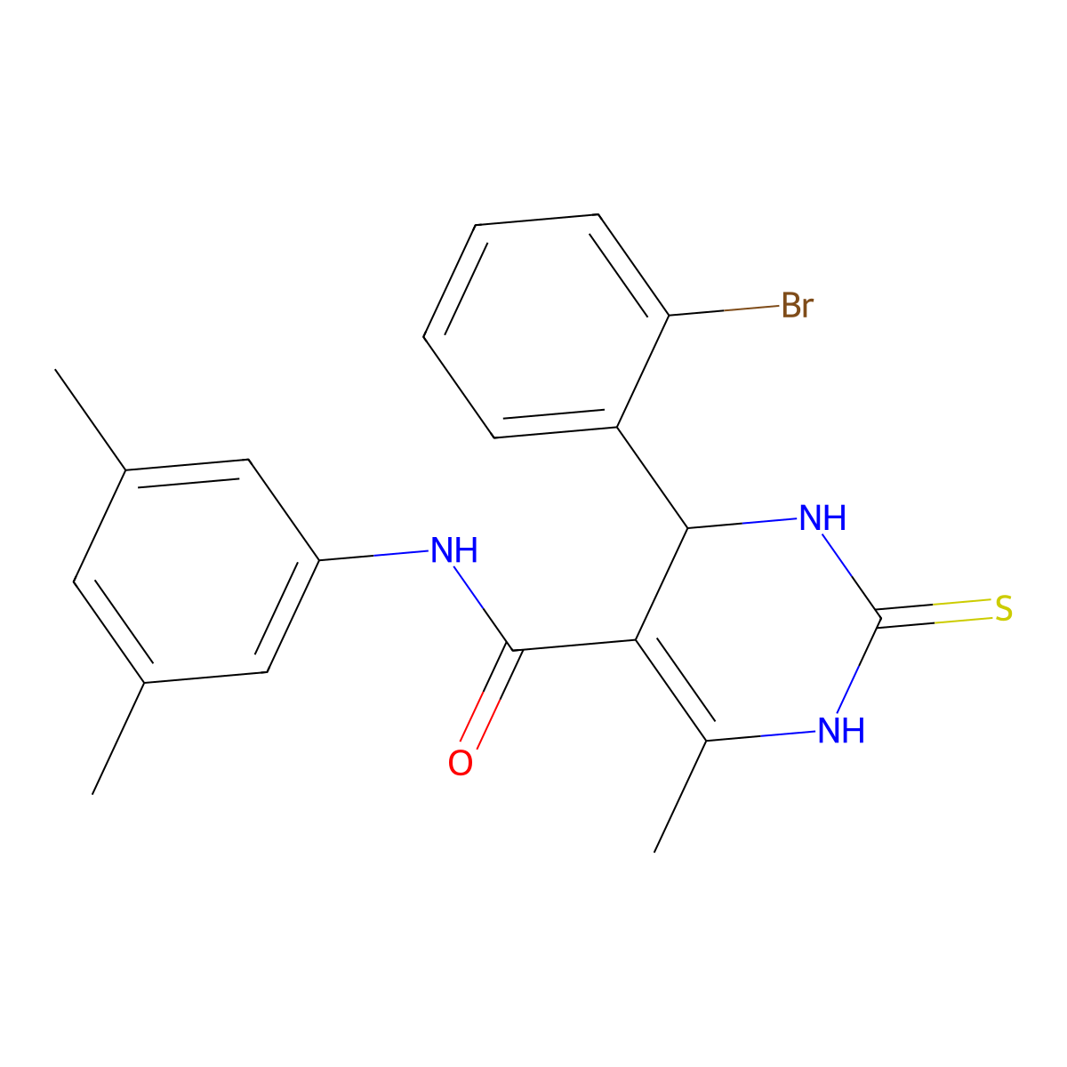 4-(2-bromophenyl)-N-(3,5-dimethylphenyl)-6-methyl-2-thioxo-1,2,3,4-tetrahydropyrimidine-5-carboxamide molecular structure, CAS 537679-62-2
