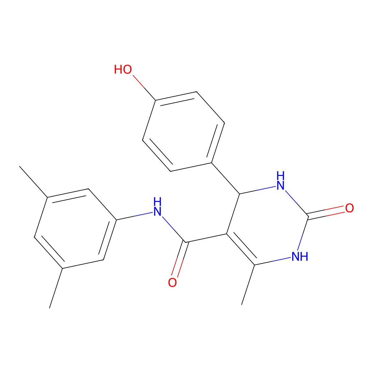 N-(3,5-dimethylphenyl)-4-(4-hydroxyphenyl)-6-methyl-2-oxo-1,2,3,4-tetrahydropyrimidine-5-carboxamide molecular structure, CAS 537679-77-9