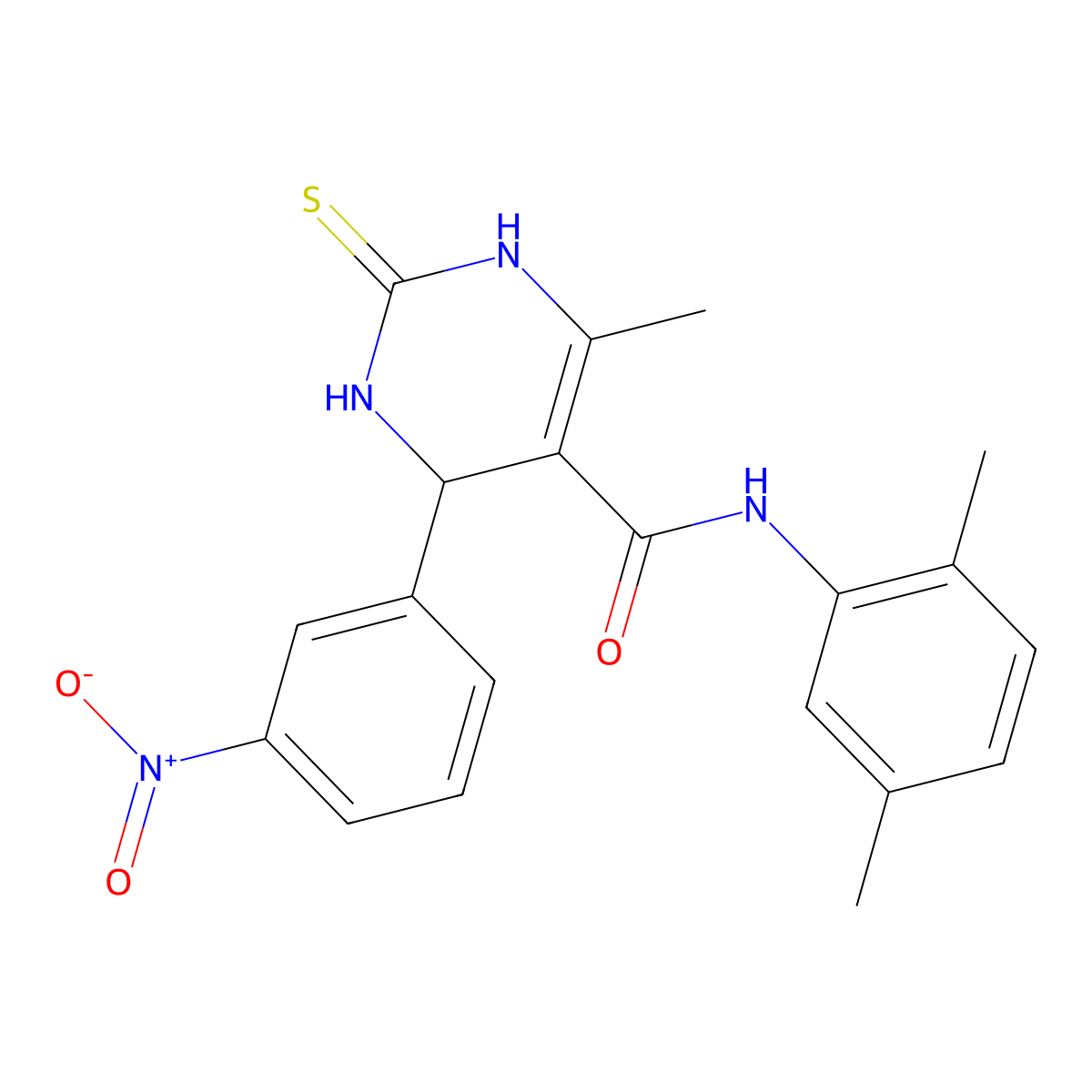 N-(2,5-dimethylphenyl)-6-methyl-4-(3-nitrophenyl)-2-thioxo-1,2,3,4-tetrahydropyrimidine-5-carboxamide molecular structure, CAS 537680-01-6