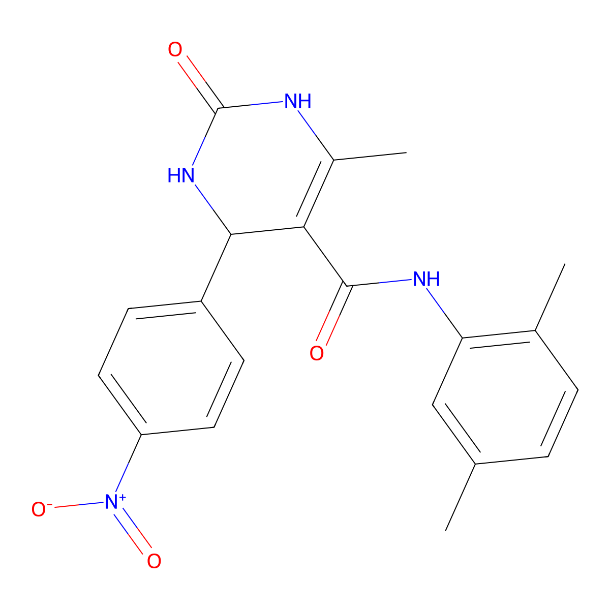 N-(2,5-dimethylphenyl)-6-methyl-4-(4-nitrophenyl)-2-oxo-1,2,3,4-tetrahydropyrimidine-5-carboxamide molecular structure, CAS 537680-07-2