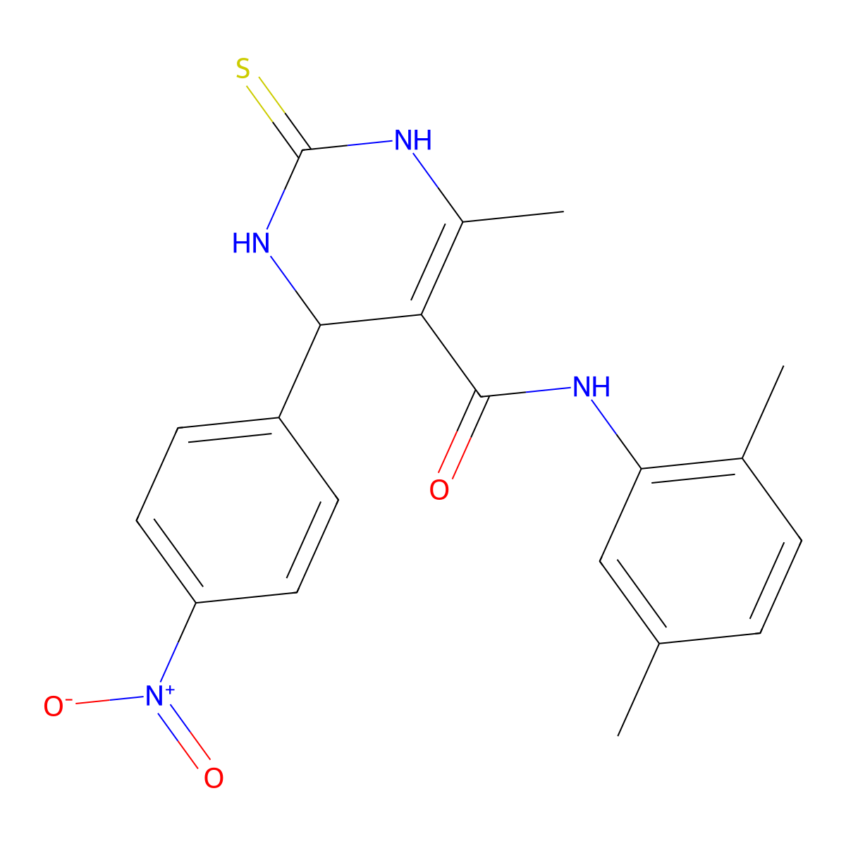 N-(2,5-dimethylphenyl)-6-methyl-4-(4-nitrophenyl)-2-thioxo-1,2,3,4-tetrahydropyrimidine-5-carboxamide molecular structure, CAS 537680-08-3