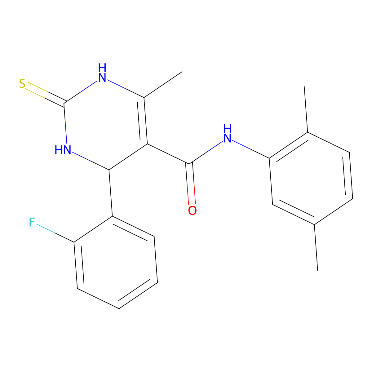N-(2,5-dimethylphenyl)-4-(2-fluorophenyl)-6-methyl-2-thioxo-1,2,3,4-tetrahydropyrimidine-5-carboxamide molecular structure, CAS 537680-12-9
