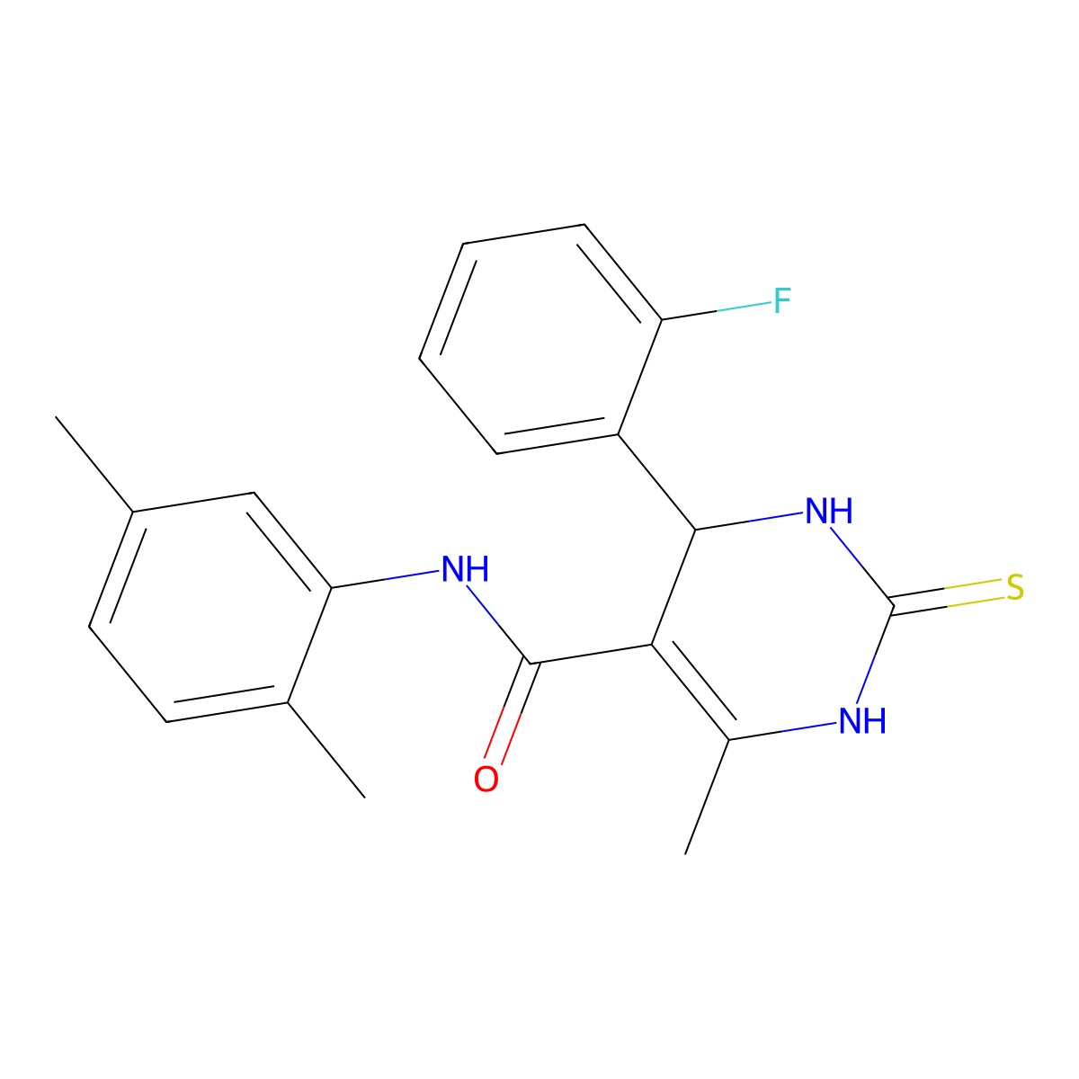 N-(2,5-dimethylphenyl)-4-(2-fluorophenyl)-6-methyl-2-thioxo-1,2,3,4-tetrahydropyrimidine-5-carboxamide molecular structure, CAS 537680-12-9