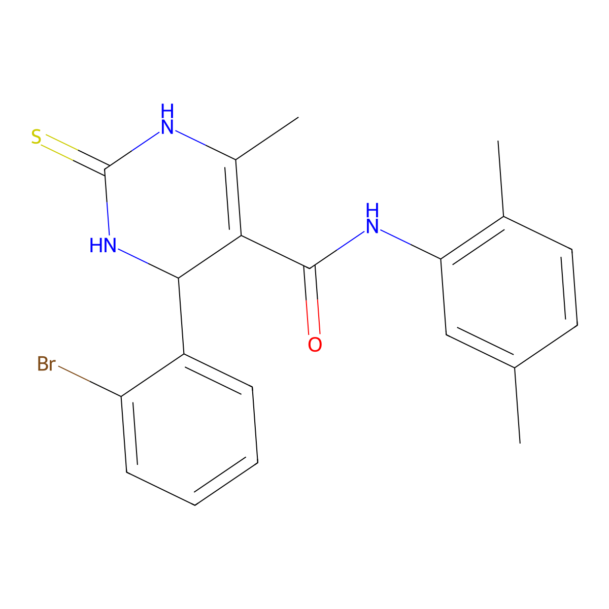 4-(2-bromophenyl)-N-(2,5-dimethylphenyl)-6-methyl-2-thioxo-1,2,3,4-tetrahydropyrimidine-5-carboxamide molecular structure, CAS 537680-20-9