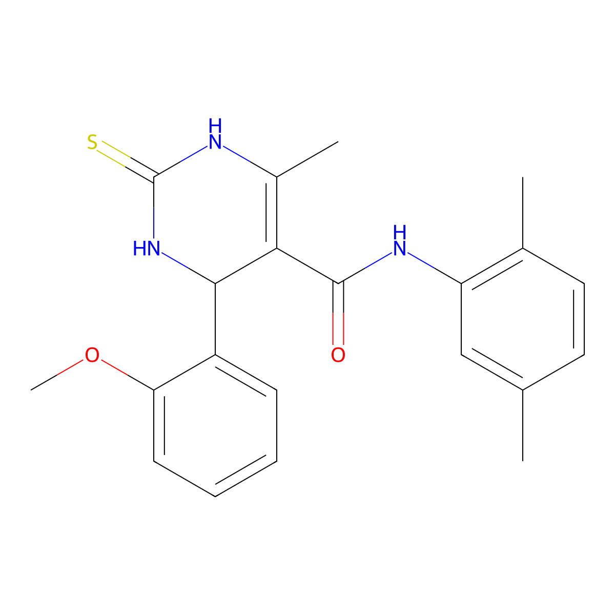 N-(2,5-dimethylphenyl)-4-(2-methoxyphenyl)-6-methyl-2-thioxo-1,2,3,4-tetrahydropyrimidine-5-carboxamide molecular structure, CAS 537680-28-7