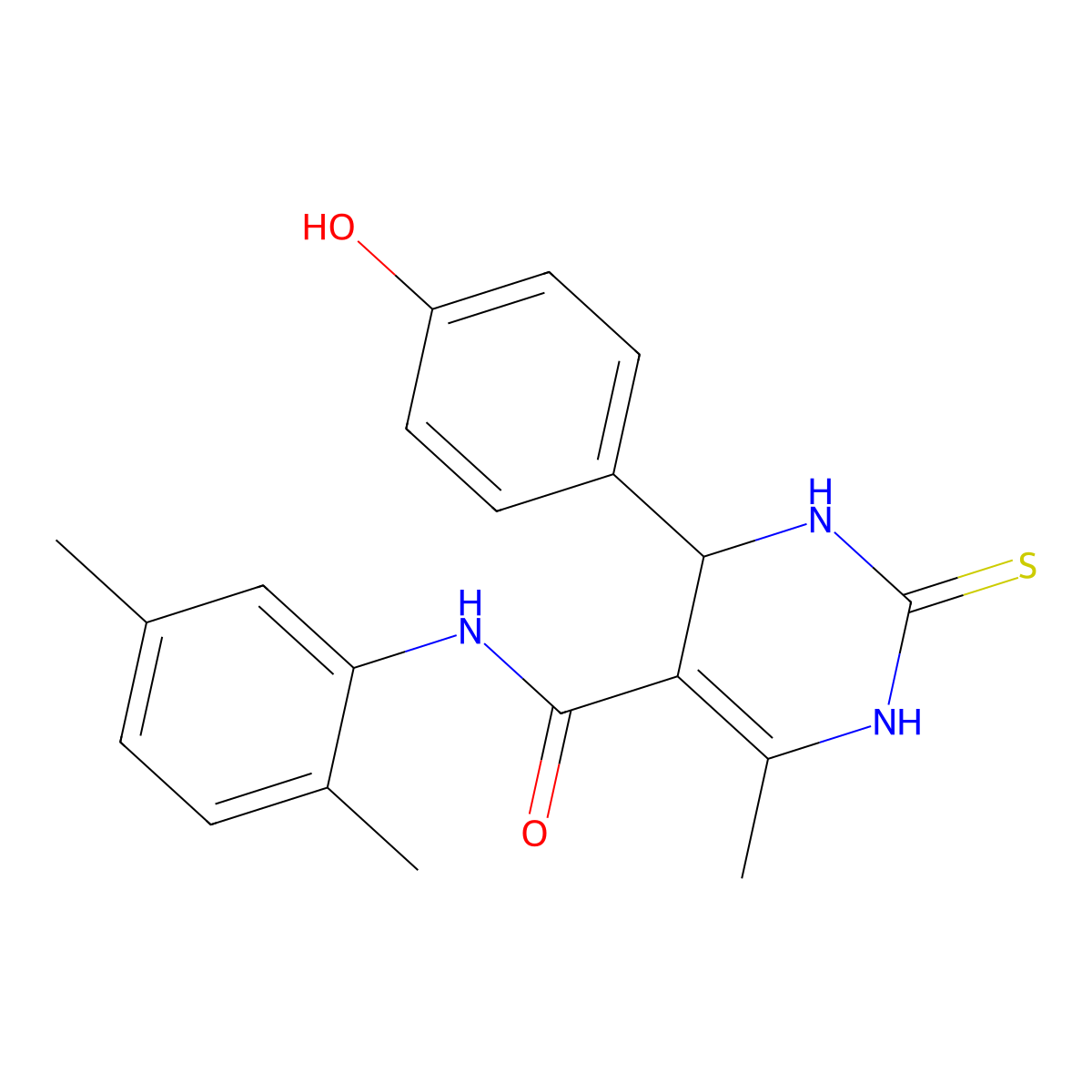 N-(2,5-dimethylphenyl)-4-(4-hydroxyphenyl)-6-methyl-2-thioxo-1,2,3,4-tetrahydropyrimidine-5-carboxamide molecular structure, CAS 537680-35-6