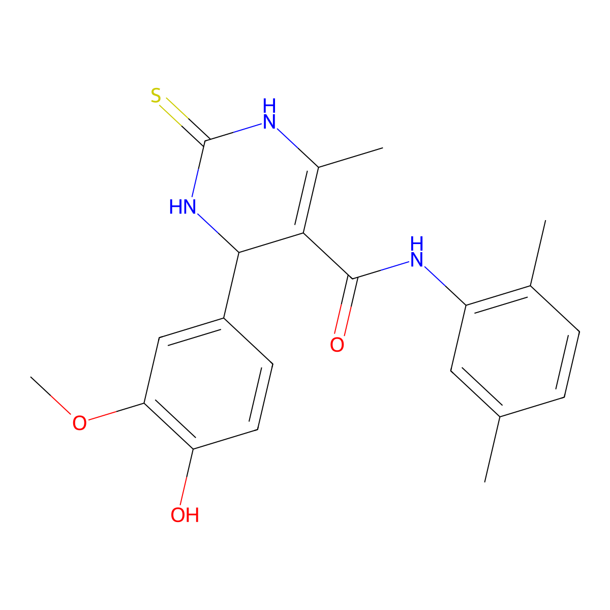 N-(2,5-dimethylphenyl)-4-(4-hydroxy-3-methoxyphenyl)-6-methyl-2-thioxo-1,2,3,4-tetrahydropyrimidine-5-carboxamide molecular structure, CAS 537680-37-8