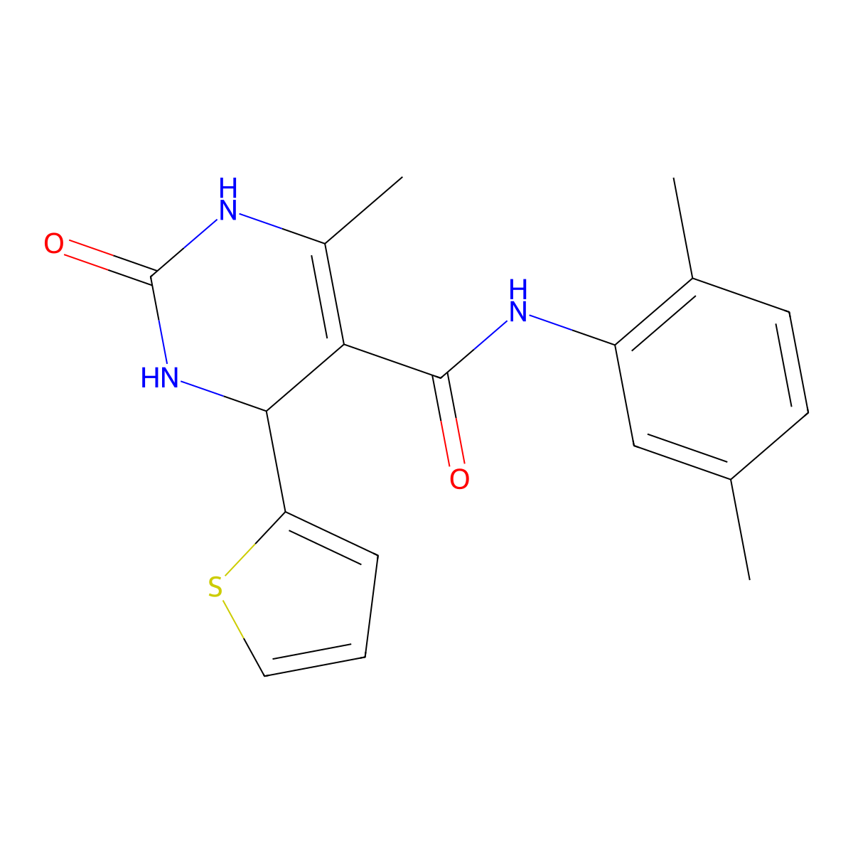 N-(2,5-dimethylphenyl)-6-methyl-2-oxo-4-(thiophen-2-yl)-1,2,3,4-tetrahydropyrimidine-5-carboxamide molecular structure, CAS 537680-49-2