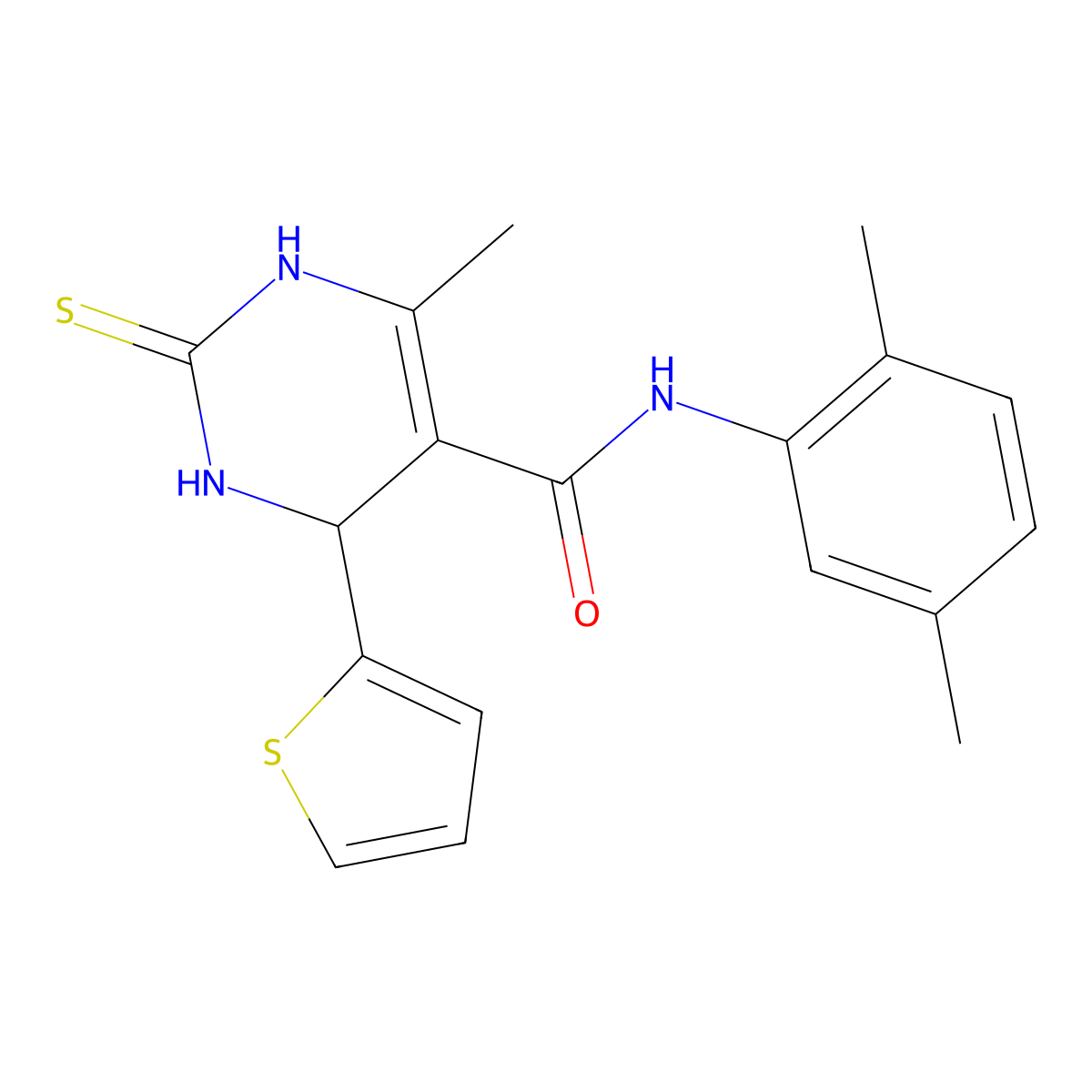 N-(2,5-dimethylphenyl)-6-methyl-2-sulfanylidene-4-thiophen-2-yl-3,4-dihydro-1H-pyrimidine-5-carboxamide molecular structure, CAS 537680-50-5