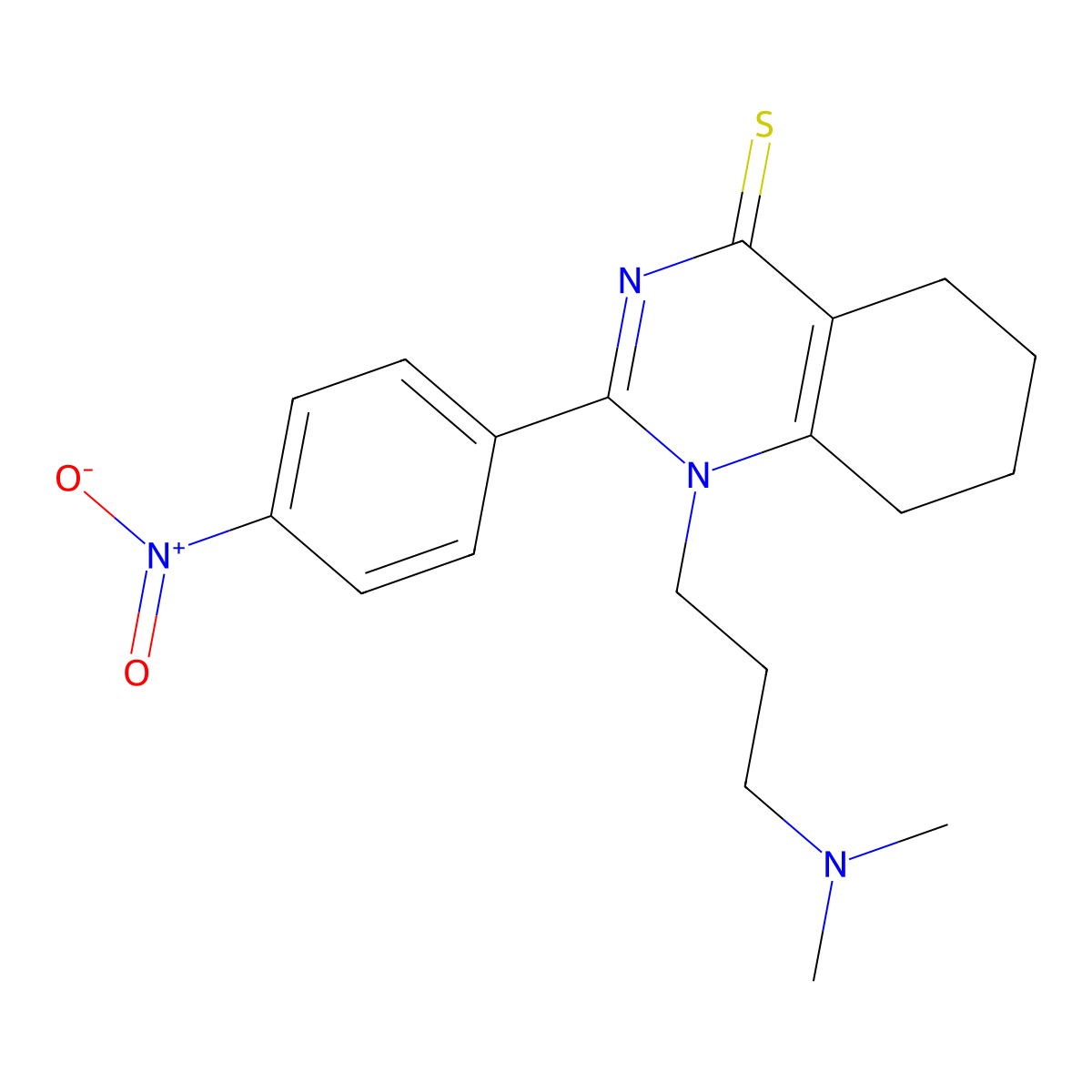 1-(3-(dimethylamino)propyl)-2-(4-nitrophenyl)-5,6,7,8-tetrahydroquinazoline-4(1H)-thione molecular structure, CAS 537680-84-5