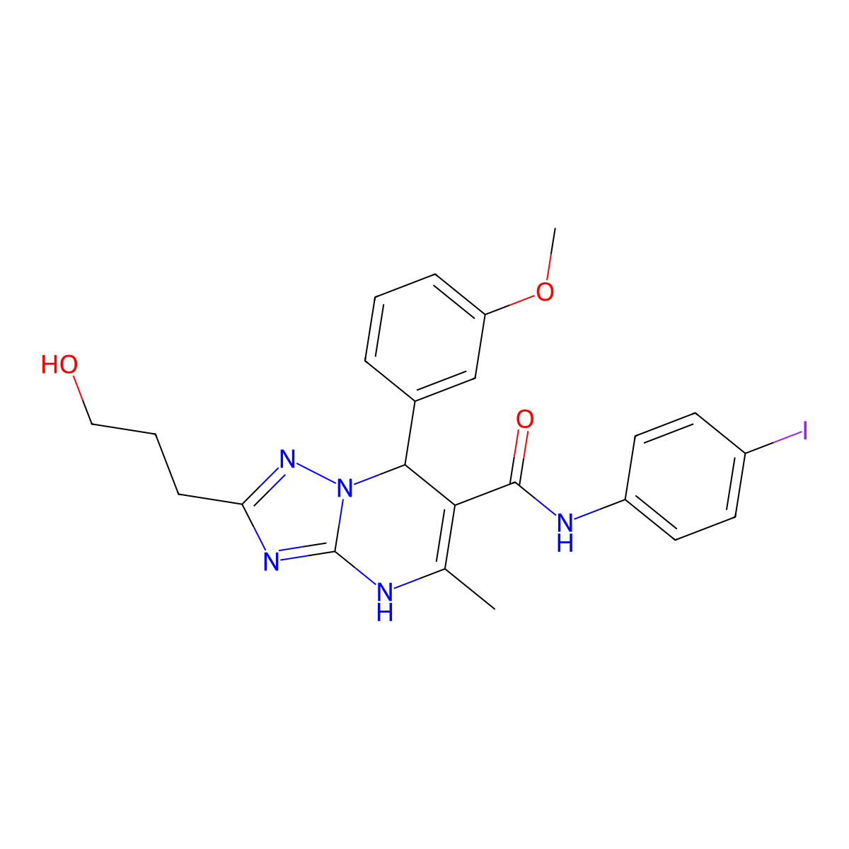 2-(3-hydroxypropyl)-N-(4-iodophenyl)-7-(3-methoxyphenyl)-5-methyl-1,7-dihydro-[1,2,4]triazolo[1,5-a]pyrimidine-6-carboxamide molecular structure, CAS 537698-94-5
