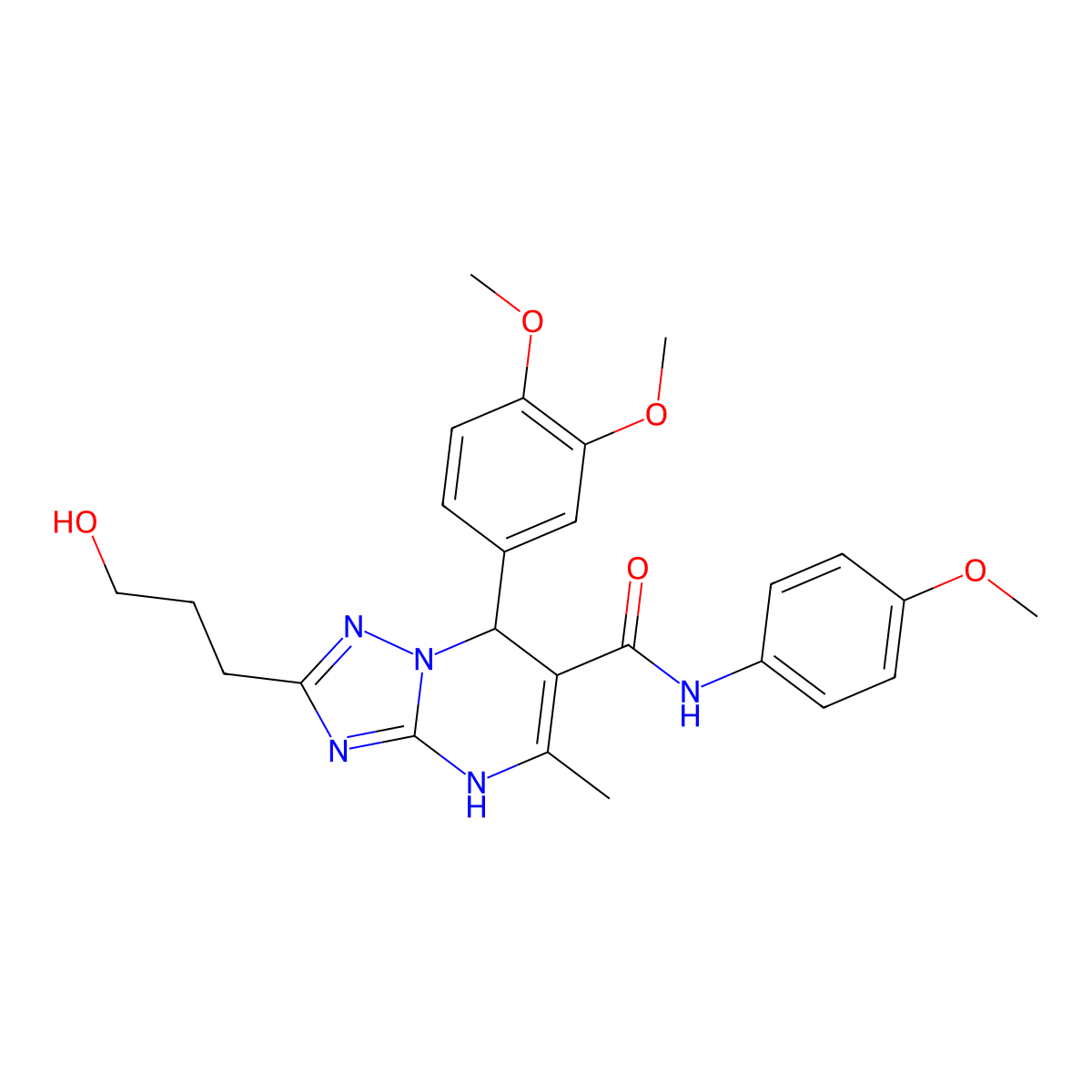 7-(3,4-dimethoxyphenyl)-2-(3-hydroxypropyl)-N-(4-methoxyphenyl)-5-methyl-1,7-dihydro-[1,2,4]triazolo[1,5-a]pyrimidine-6-carboxamide molecular structure, CAS 537699-23-3
