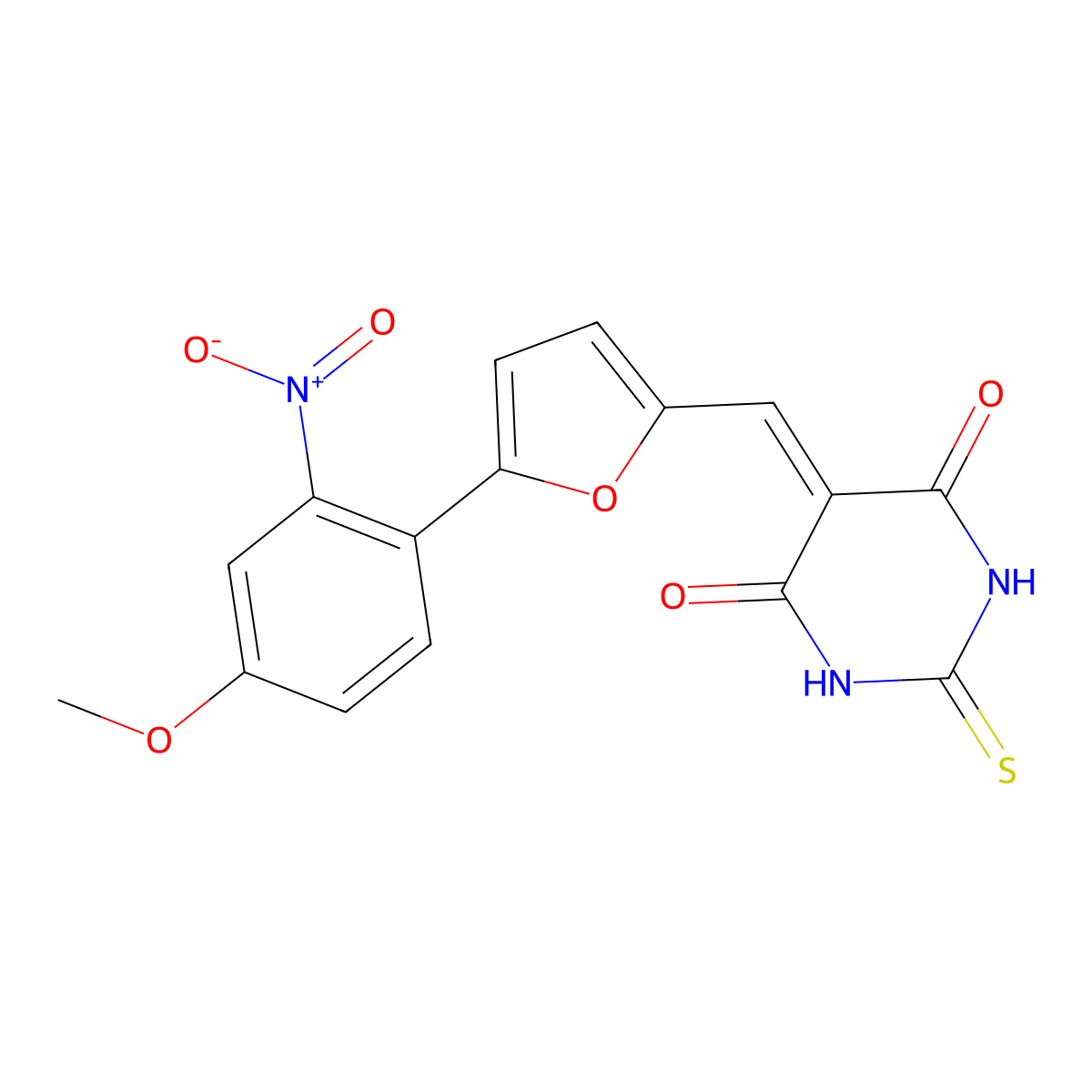 5-[[5-(4-Methoxy-2-nitrophenyl)furan-2-yl]methylidene]-2-sulfanylidene-1,3-diazinane-4,6-dione molecular structure, CAS 5377-92-4