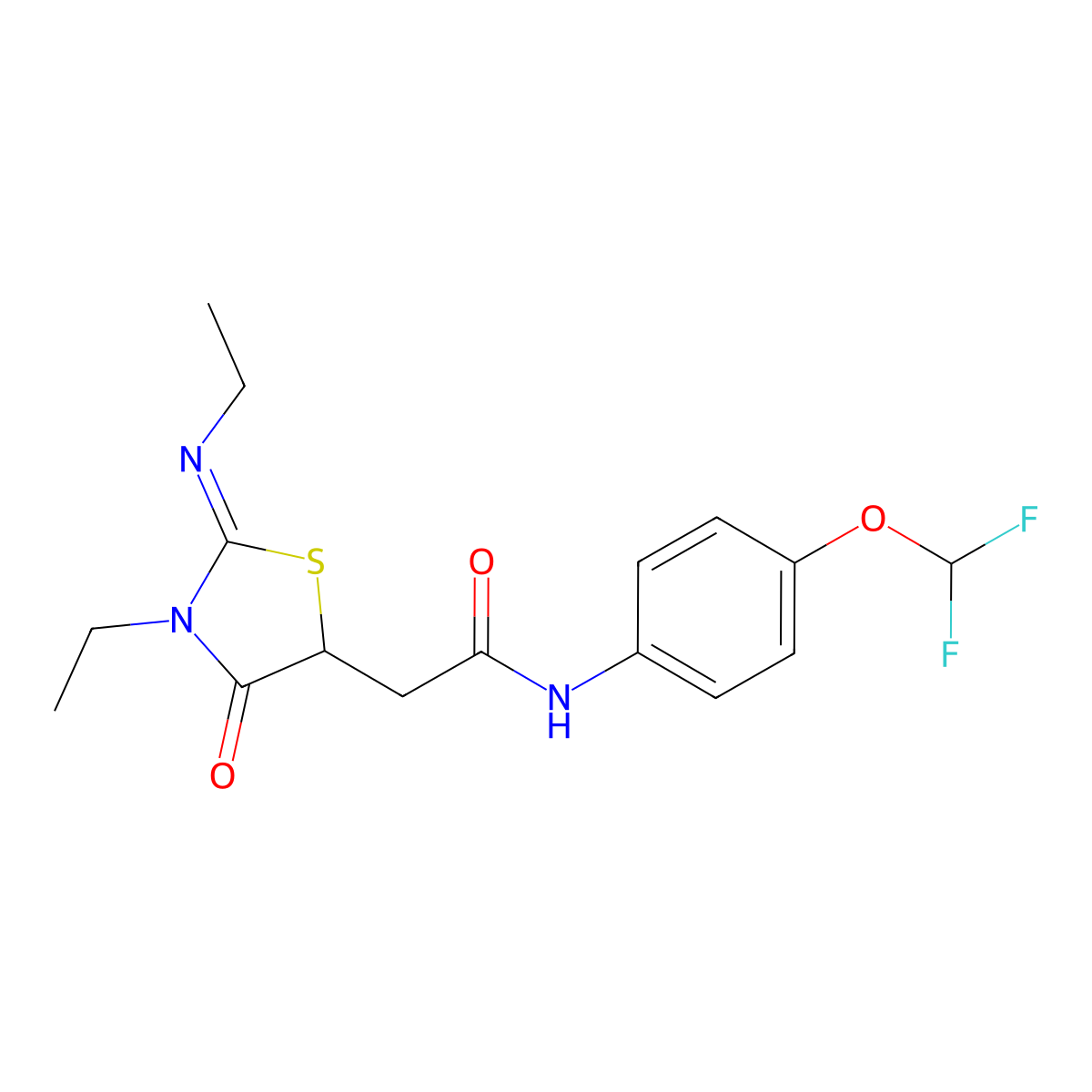 N-[4-(difluoromethoxy)phenyl]-2-[(2Z)-3-ethyl-2-(ethylimino)-4-oxo-1,3-thiazolidin-5-yl]acetamide molecular structure, CAS 537701-00-1