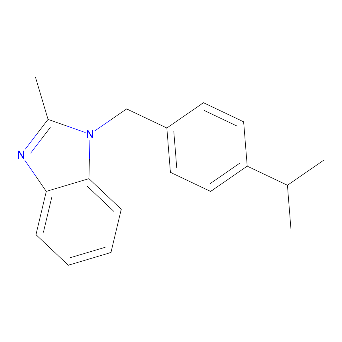 2-methyl-1-{[4-(propan-2-yl)phenyl]methyl}-1H-1,3-benzodiazole molecular structure, CAS 537701-04-5