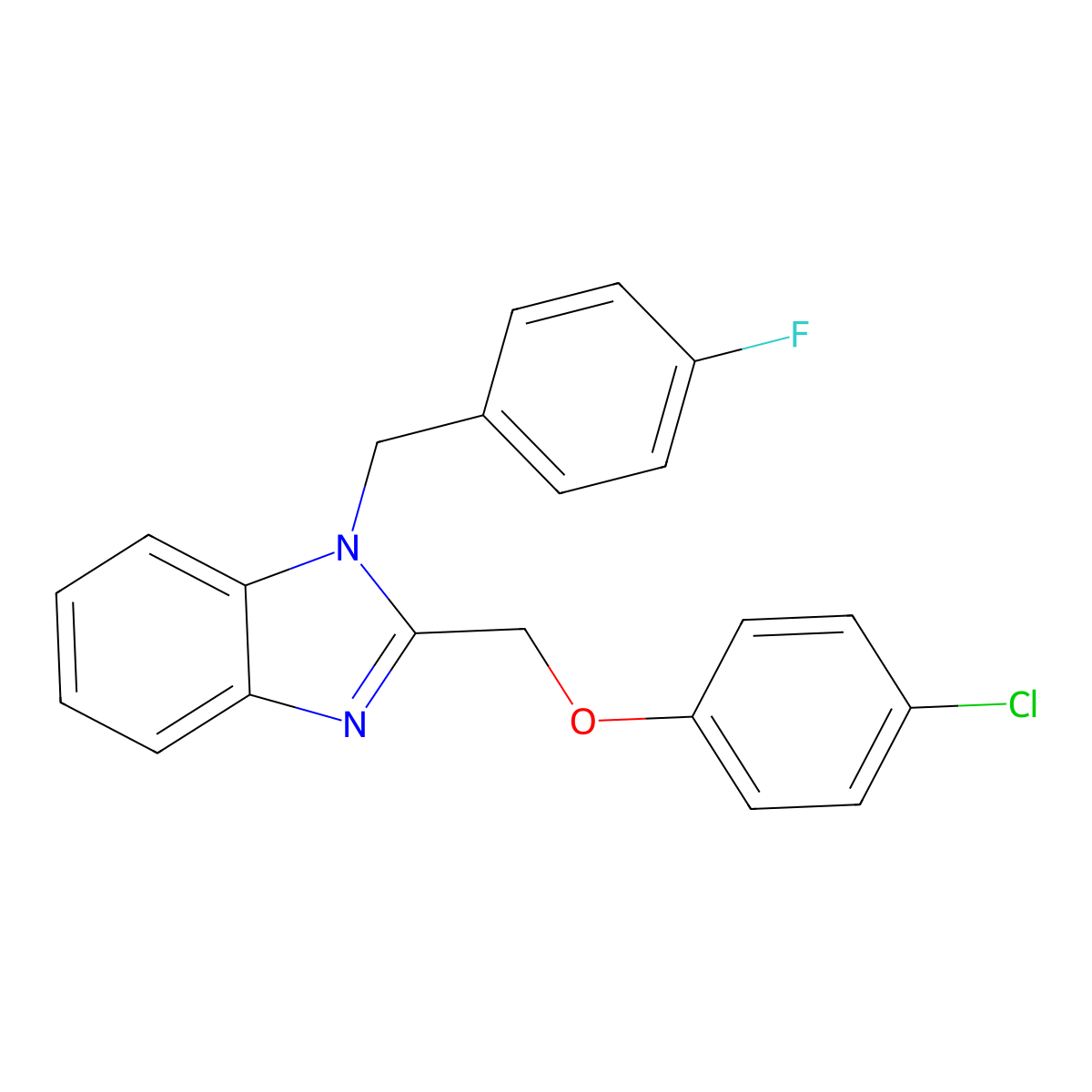 2-((4-chlorophenoxy)methyl)-1-(4-fluorobenzyl)-1H-benzo[d]imidazole molecular structure, CAS 537701-79-4