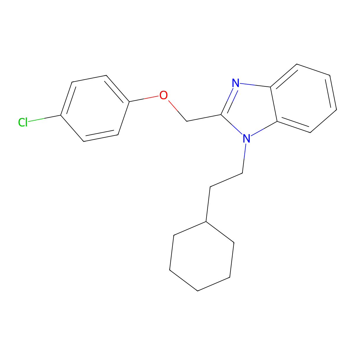 2-((4-chlorophenoxy)methyl)-1-(2-cyclohexylethyl)-1H-benzo[d]imidazole molecular structure, CAS 537701-80-7