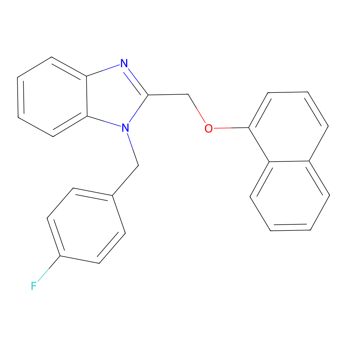 1-[(4-fluorophenyl)methyl]-2-[(naphthalen-1-yloxy)methyl]-1H-1,3-benzodiazole molecular structure, CAS 537701-87-4