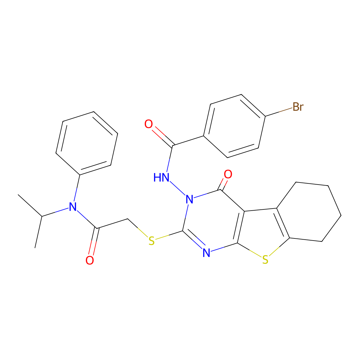 4-bromo-N-[4-oxo-2-[2-oxo-2-(N-propan-2-ylanilino)ethyl]sulfanyl-5,6,7,8-tetrahydro-[1]benzothiolo[2,3-d]pyrimidin-3-yl]benzamide molecular structure, CAS 537702-37-7