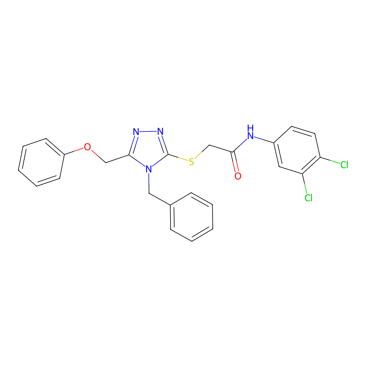 2-{[4-benzyl-5-(phenoxymethyl)-4H-1,2,4-triazol-3-yl]sulfanyl}-N-(3,4-dichlorophenyl)acetamide molecular structure, CAS 537702-42-4