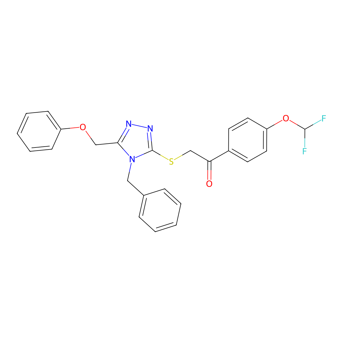 2-[[4-Benzyl-5-(phenoxymethyl)-1,2,4-triazol-3-yl]sulfanyl]-1-[4-(difluoromethoxy)phenyl]ethanone molecular structure, CAS 537702-44-6