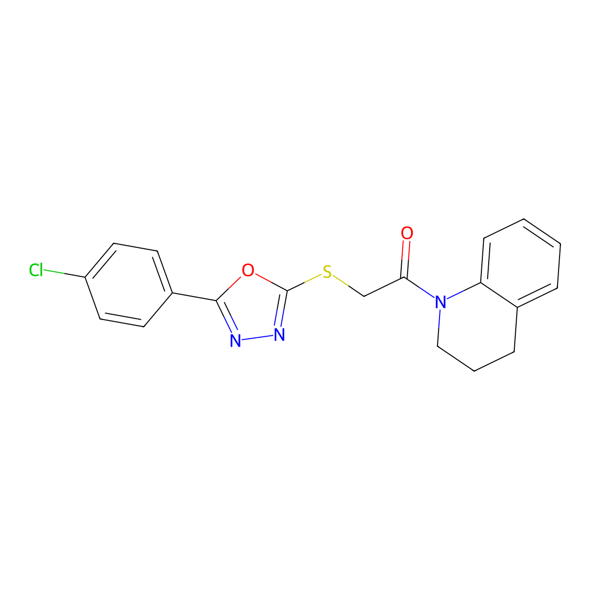 2-((5-(4-chlorophenyl)-1,3,4-oxadiazol-2-yl)thio)-1-(3,4-dihydroquinolin-1(2H)-yl)ethanone molecular structure, CAS 537702-84-4