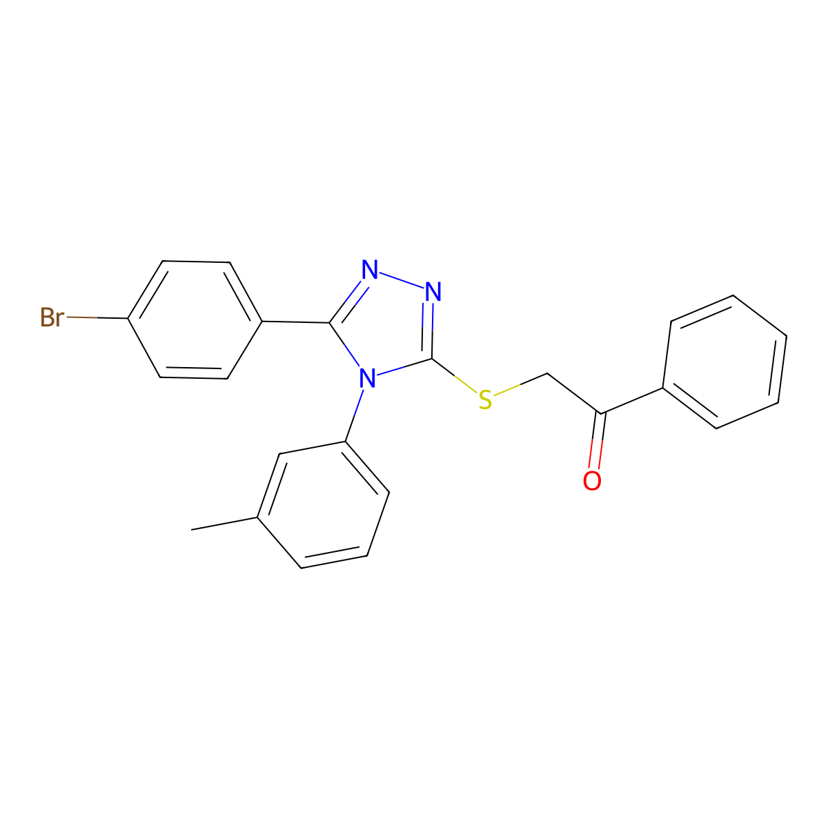 2-[[5-(4-Bromophenyl)-4-(3-methylphenyl)-1,2,4-triazol-3-yl]sulfanyl]-1-phenylethanone molecular structure, CAS 537703-19-8