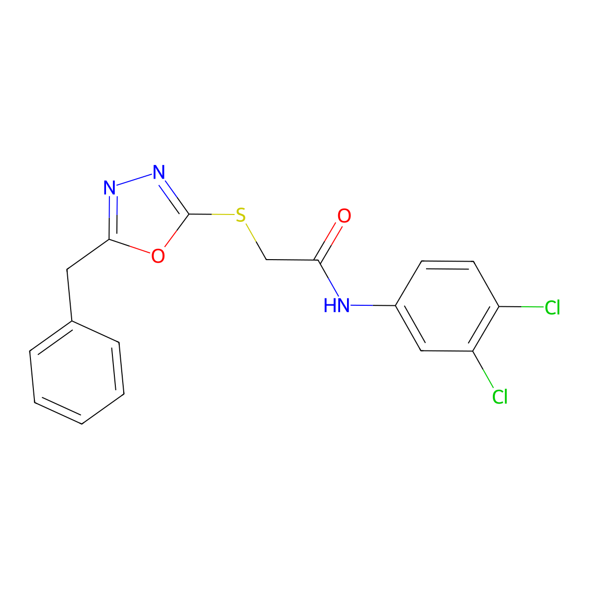 2-[(5-benzyl-1,3,4-oxadiazol-2-yl)sulfanyl]-N-(3,4-dichlorophenyl)acetamide molecular structure, CAS 537703-66-5