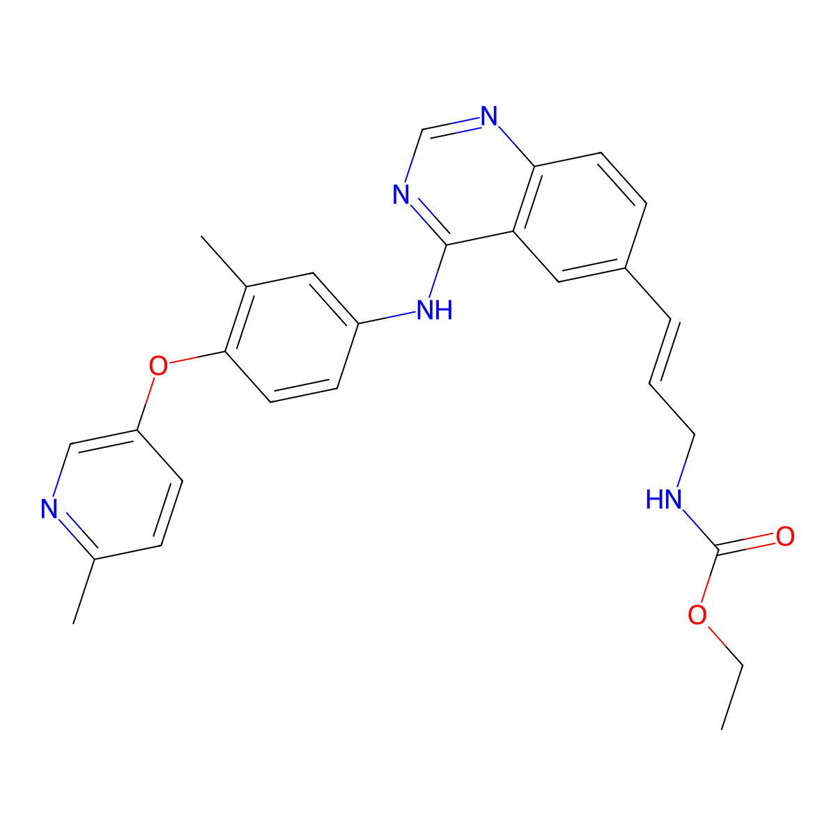 (E)-Ethyl (3-(4-((3-methyl-4-((6-methylpyridin-3-yl)oxy)phenyl)amino)quinazolin-6-yl)allyl)carbamate molecular structure, CAS 537705-08-1