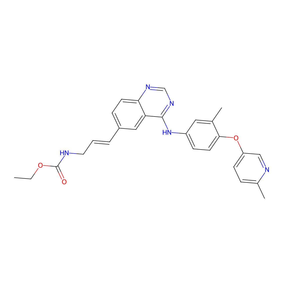 (E)-Ethyl (3-(4-((3-methyl-4-((6-methylpyridin-3-yl)oxy)phenyl)amino)quinazolin-6-yl)allyl)carbamate molecular structure, CAS 537705-08-1