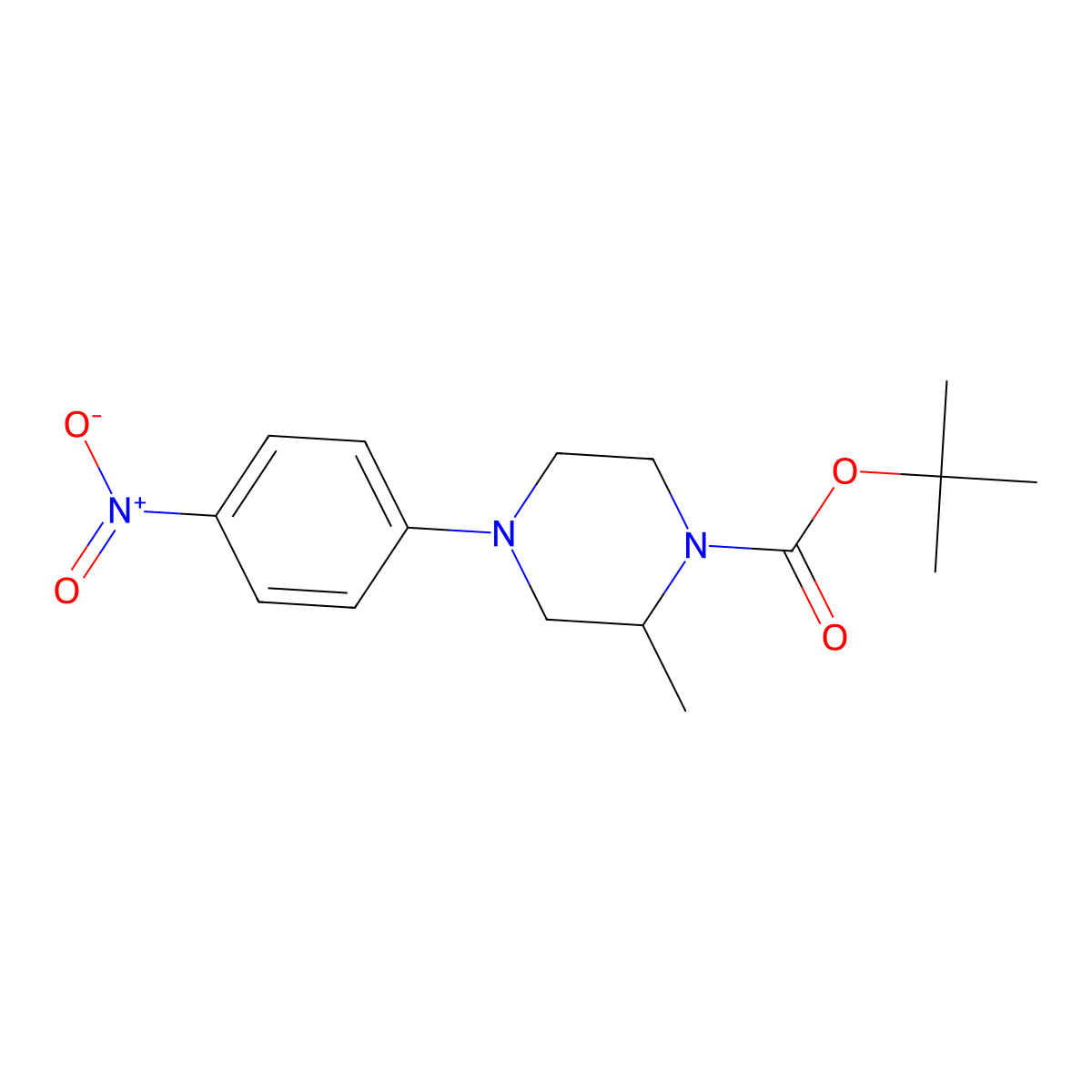 Tert-butyl 2-methyl-4-(4-nitrophenyl)piperazine-1-carboxylate molecular structure, CAS 537717-41-2