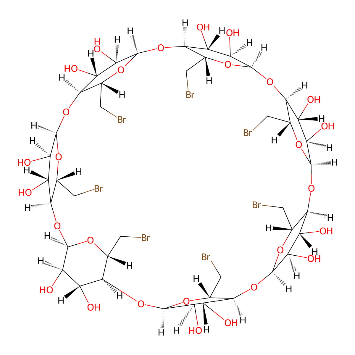 Heptakis-6-bromo-6-deoxy-beta-cyclodextrin molecular structure, CAS 53784-83-1