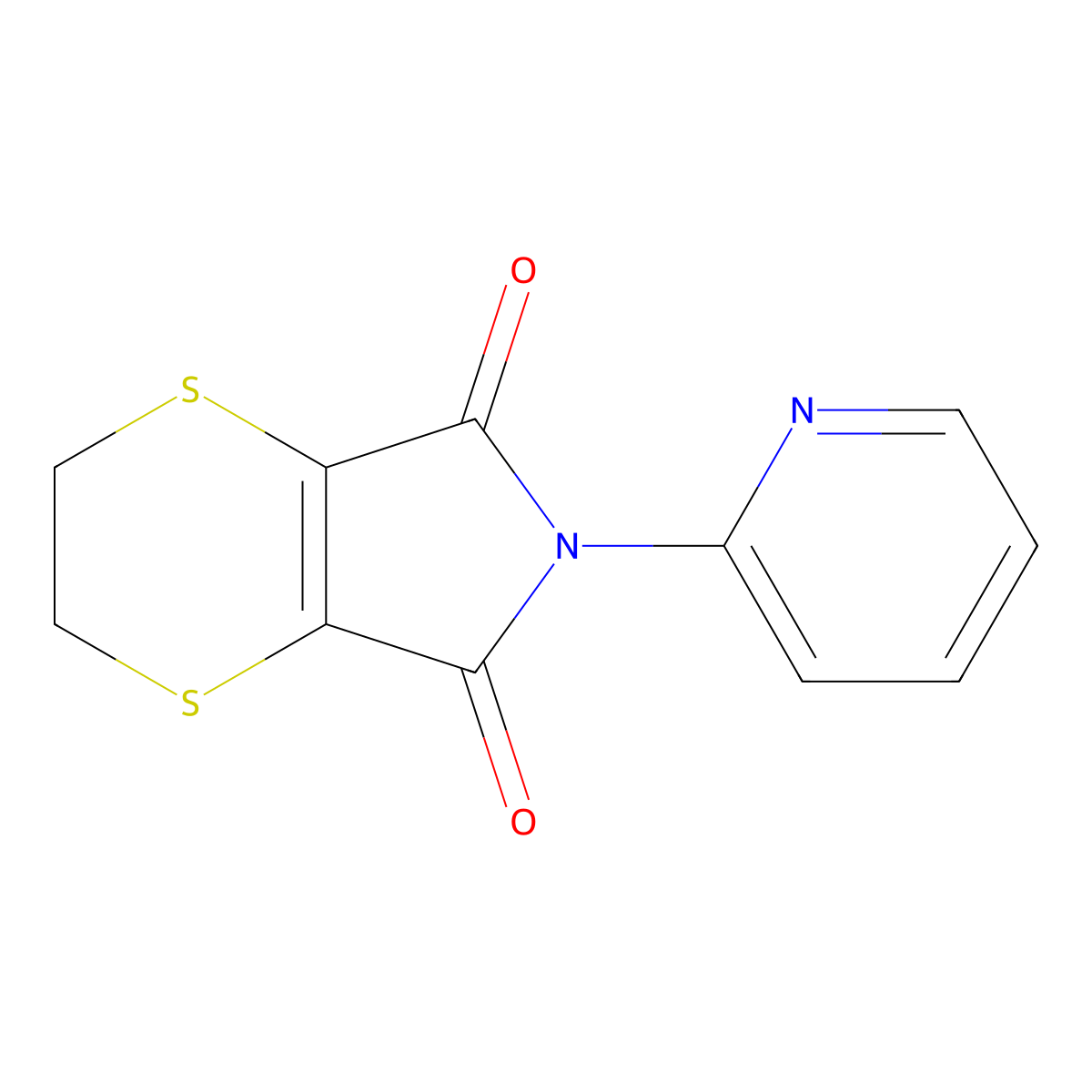 5H-1,4-Dithiino(2,3-c)pyrrole-5,7(6H)-dione, 2,3-dihydro-6-(2-pyridinyl)- molecular structure, CAS 53787-88-5